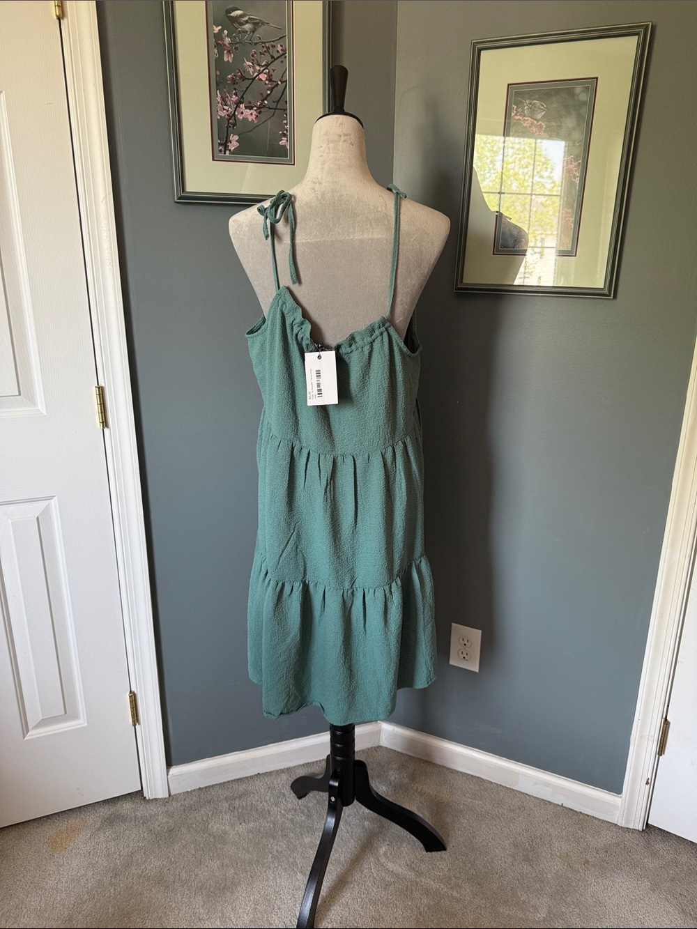 Sleeveless Tiered Smocked Halter Midi Dress - Seafoam Green size L, by Solution - Picture 5 of 9